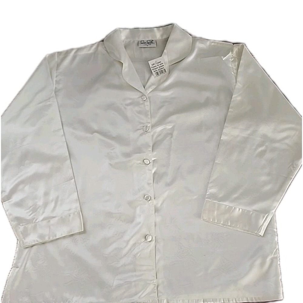 Vintage Pajamas Sleep Shirt Gioni Feroti Sz M Ivory Top‎ Satin Buttons Classic